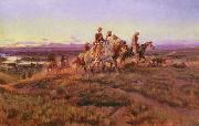 Charles M Russell Men of the Open Range oil on canvas